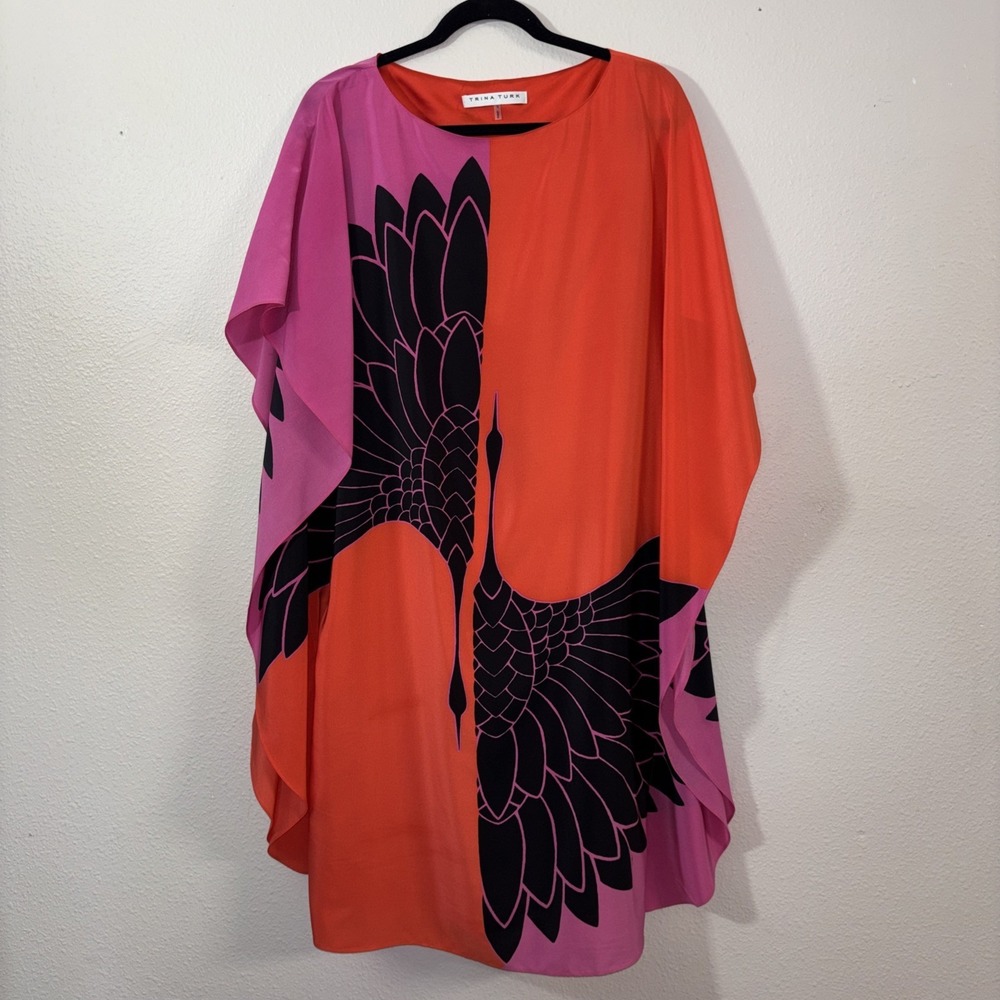 Trina Turk Pink and Orange Draped Tunic with Black Graphic